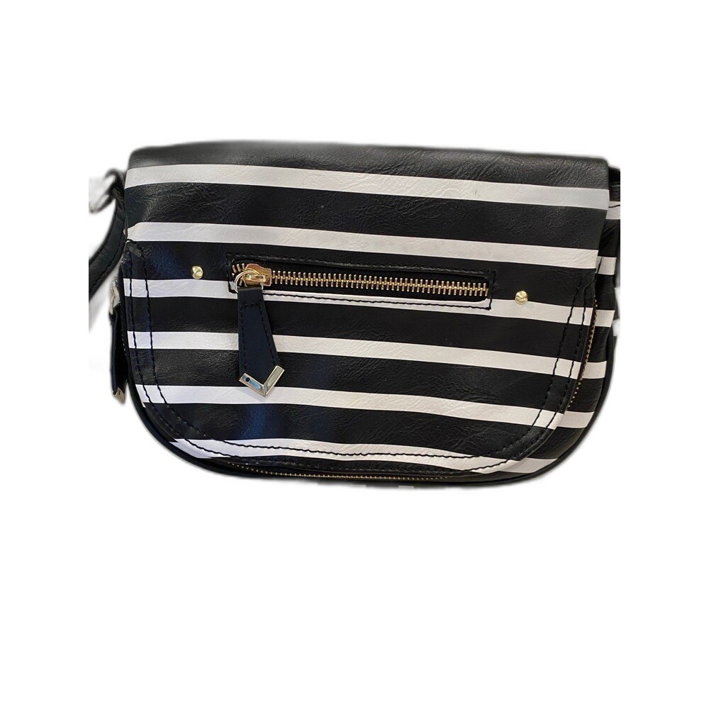 Apt 9 NWOT Crossbody Black & White Striped Purse w/many compartments‎ Travel Bag